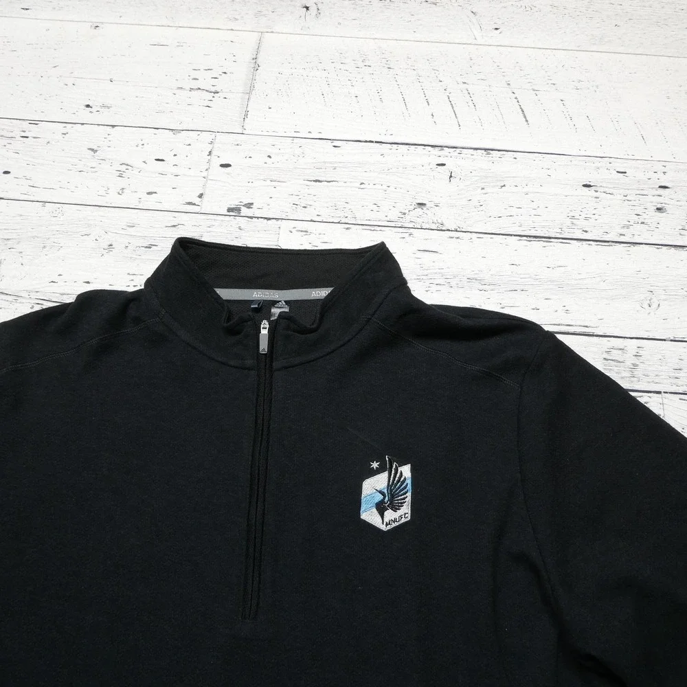 Minnesota United FC Sweatshirt Mens XL Black MLS Soccer 1/4 Zip Pullover Adidas